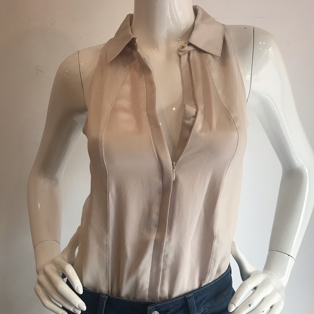 Silk Sleeveless Tuxedo-like Bodysuit